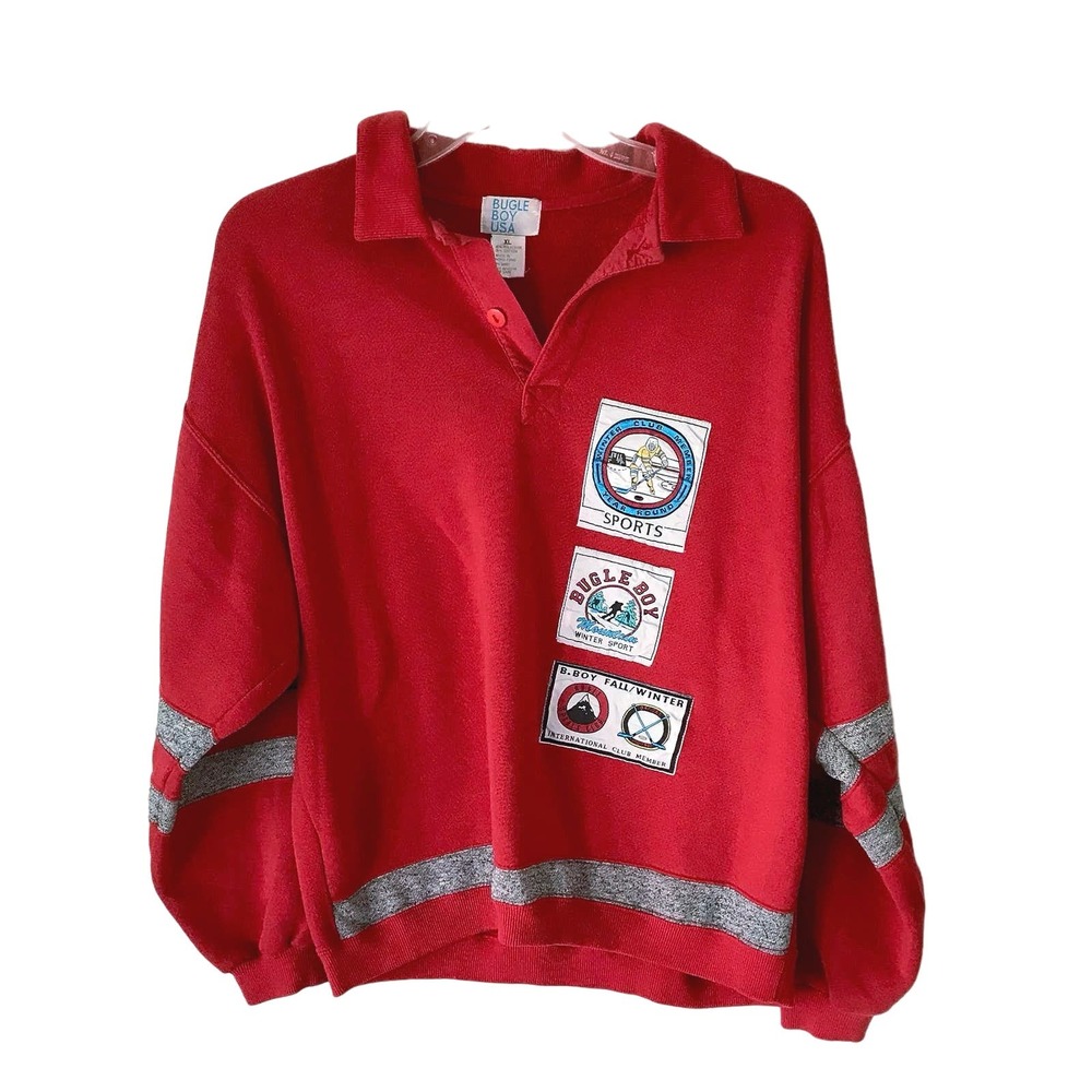 Bugle Boy VTG Collar Logo Sweatshirt Polo Fisherman Coastal New England Nautical